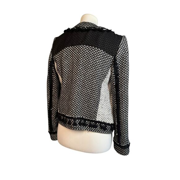 Derek Lam 10 Crosby Tassel-Trim Tweed Linen-Blend Jacket White/Black Size 4 - Picture 9 of 15